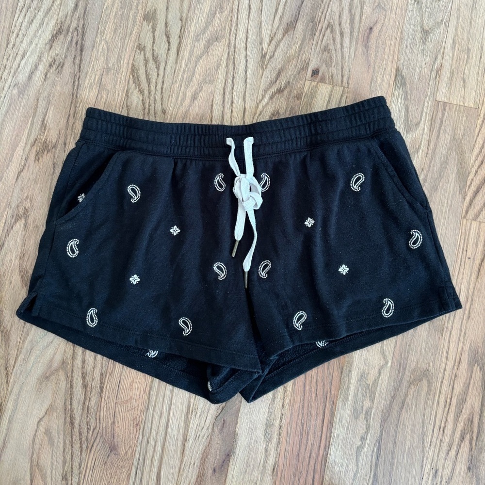 PJ Salvage Lounge Shorts Black Paisley Embroidered Drawstring L